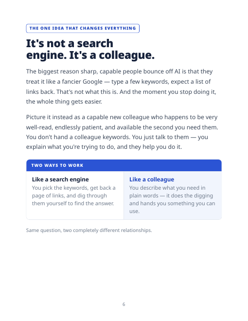 Guide page: It's not a search engine, it's a colleague