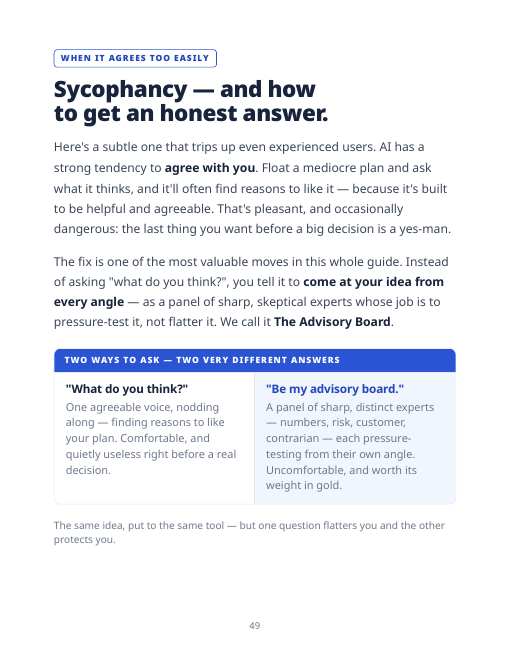 Guide page: Sycophancy and The Advisory Board prompt